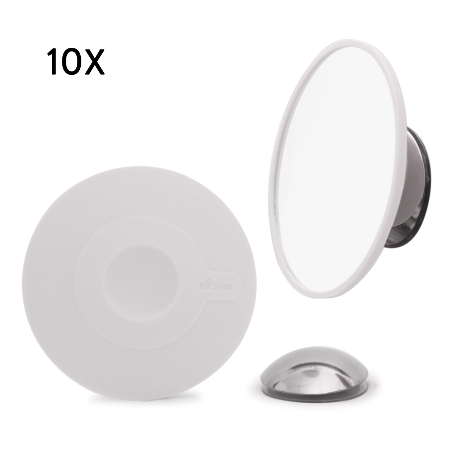 Detachable Make-up Mirror X10. AirMirror™ (Ø 11,2 cm). White. Hidden suction cup fitting. Magnetic fastener