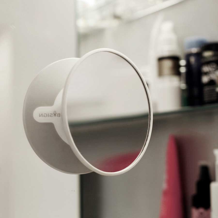 Detachable Make-up mirror. Suction cup & Magnetic fastener. Grey. ø 11,2 cm, 1,4 cm depth. Glass. Plastic - 5