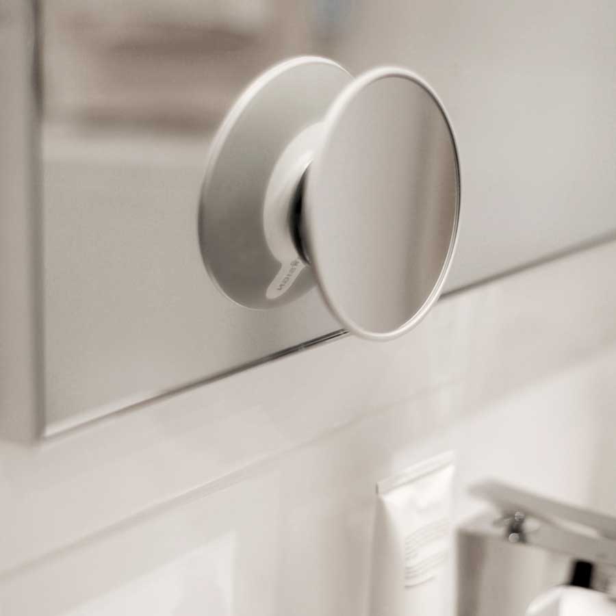 Detachable Make-up Mirror X15. AirMirror™ (Ø 11,2 cm). White. Hidden suction cup fitting. Magnetic fastener