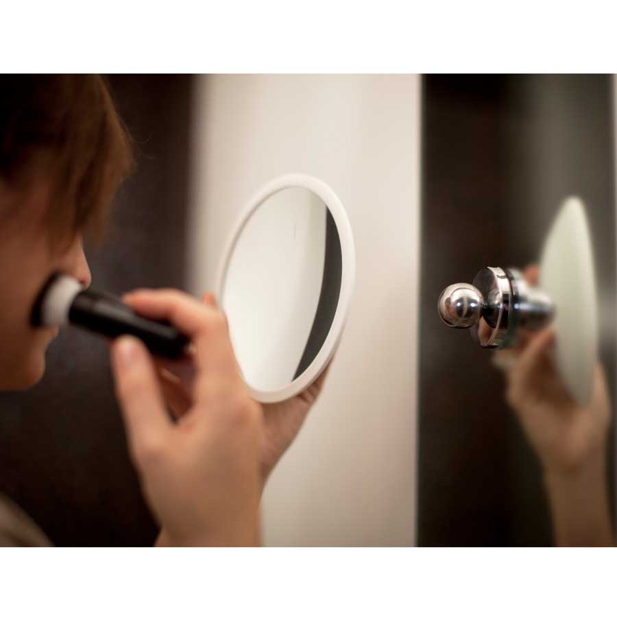 Detachable Make-up Mirror X5. AirMirror™ PLUS. Hidden suction cup fitting. Magnetic fastener. White. ø 16,5 cm, 3 cm depth. Glass. Silicone - 3