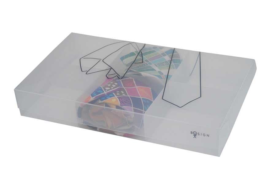 Box for ties / scarves, 6 compartments. 2 pack Clear plastic / Black print