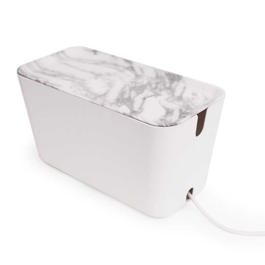 Cable Box XXL - White/Marble decor. 46x21,5x24,5 cm. Plastic, silicone