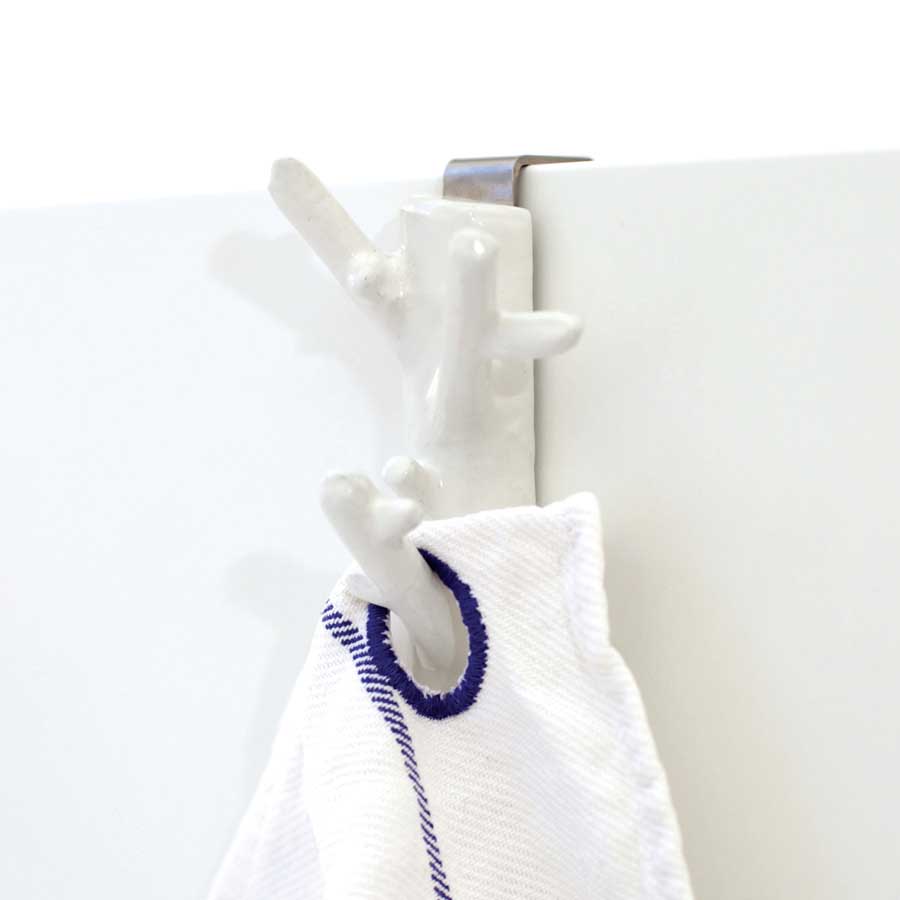 Branch Hanger Cabinet hook Mini - White. 5,5x9x4 cm. Cast iron - 3