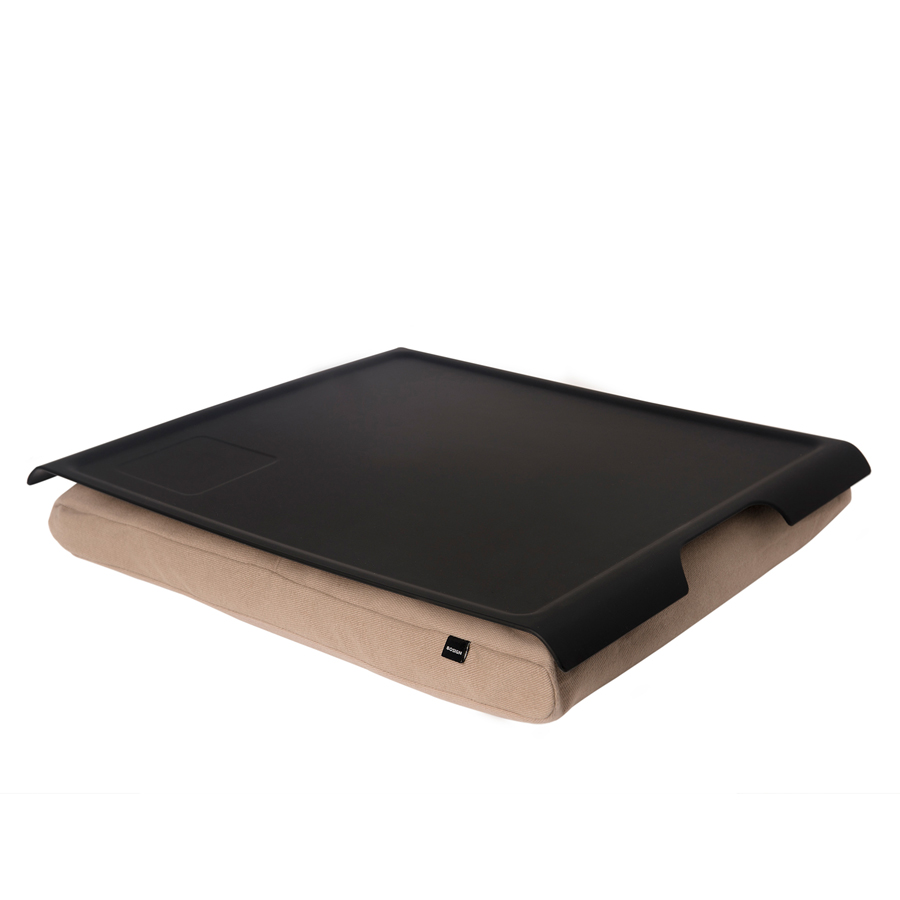 Laptray Anti-Slip. Large - Black / Natural cushion. 46x38x6,5 cm. Plastic, cotton