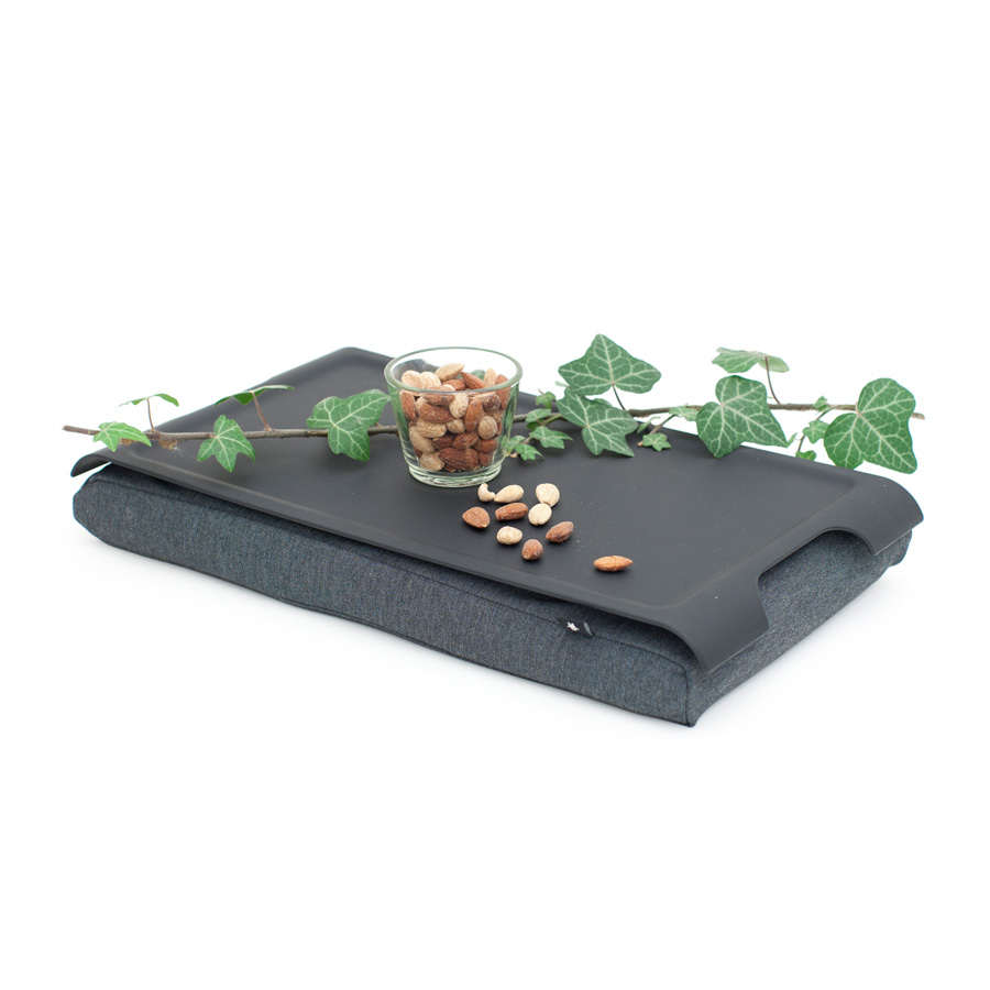 Mini Laptray Anti-Slip Matte Black tray Salt &amp; Pepper Gray cushion. Non-slip surface
