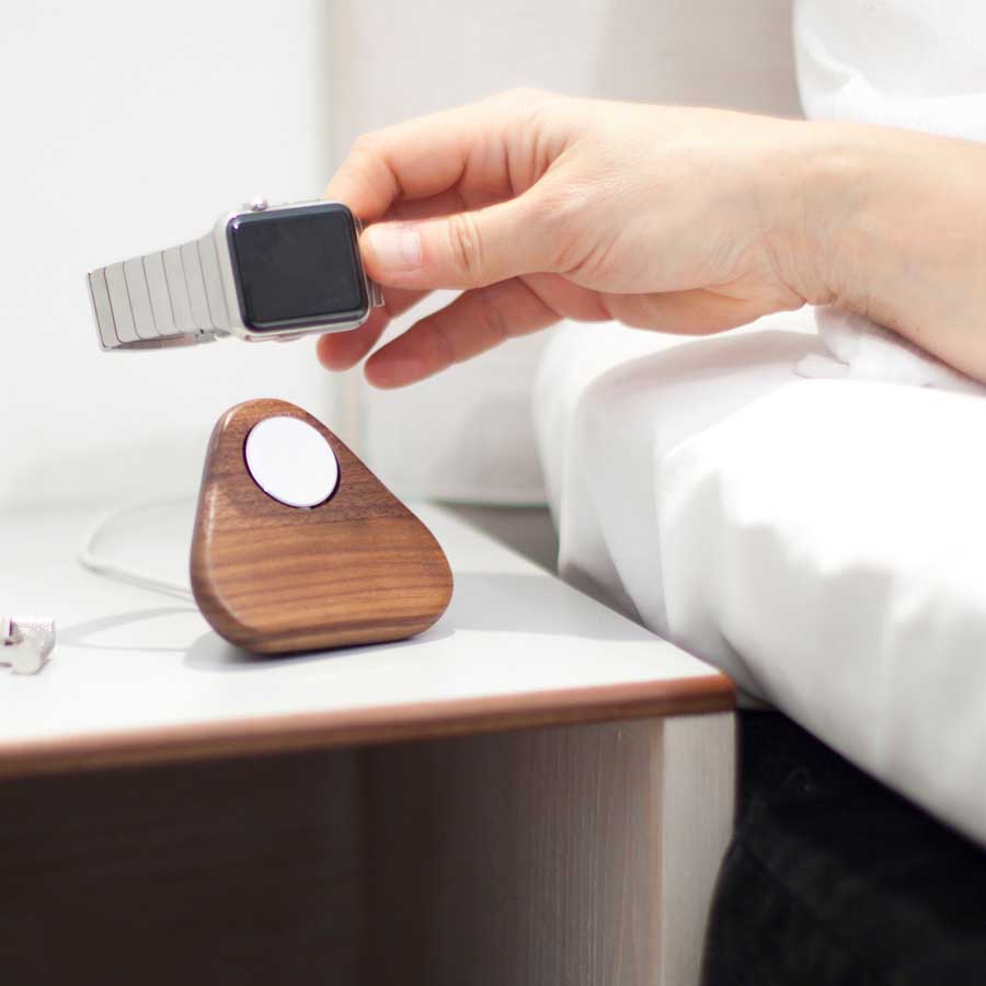 Bosign Apple Watch Charging Station - Tetra Nightstand Solid Walnut Wood