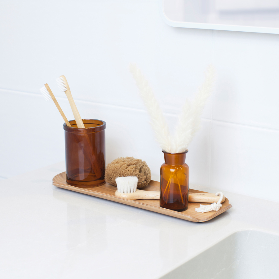 Water & Oil Resistant Wood Vanity Organiser for Bathroom. Willow Wood Tray LEAF. - Willow wood. Satin matt finish. 33x11,5x1,5 cm. Willow (Fraxinus mandschurica). - 7