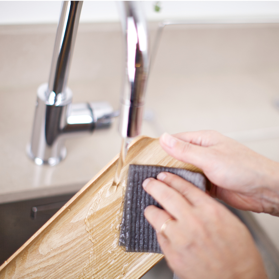 Wood Sink Organiser With Dishcloth Hanger. Water Resistant Tray. Walnut Wood. Satin Matt Finish. Stainless Steel
