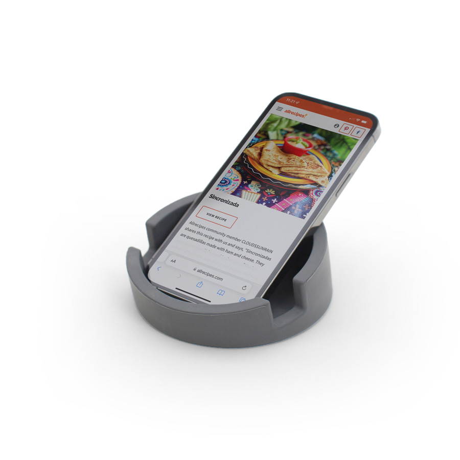 Kitchen Tablet Stand. Cookbook stand for iPad/tablet PC - Graphite Gray ø11,4 cm, 4,5 cm high. Silicone - 7