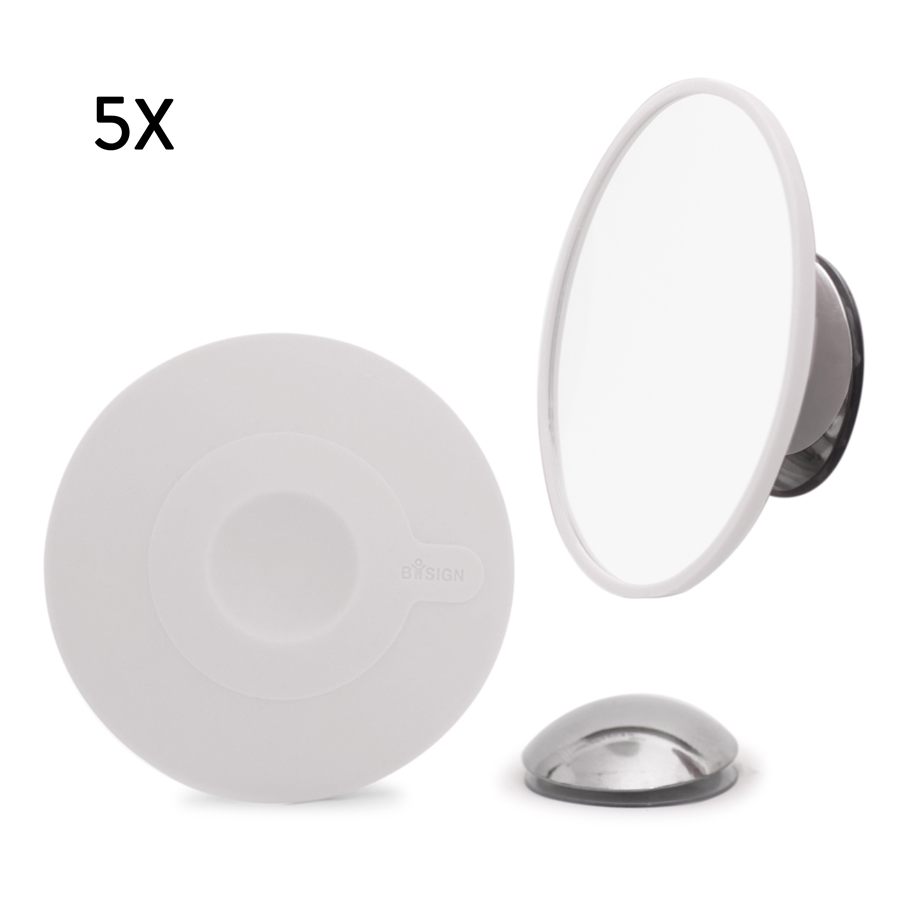 Detachable Make-up Mirror X5. AirMirror™. White. Hidden suction cup fitting. Magnetic fastener. ø 11,2 cm, 1,4 cm depth. Glass. Silicone