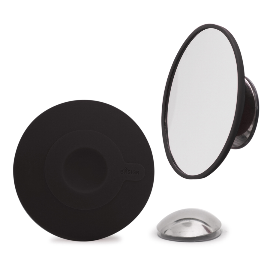 Detachable Make-up Mirror X10. AirMirror™ (Ø 11,2 cm). Black. Hidden suction cup fitting. Magnetic fastener