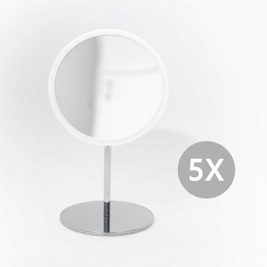 AirMirror™ Table Stand. Detachable Make-up Mirror X5 - Chromed steel base. White mirror. ø 16,5 cm, 3 cm depth. Glass. Silicone
