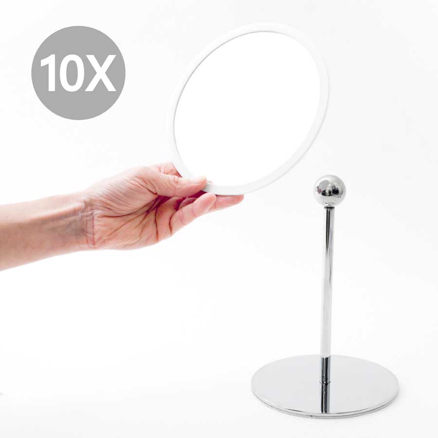 AirMirror™ Table Stand. Detachable Make-up Mirror X10 - Chromed steel base. White mirror. ø 16,5 cm, 3 cm depth. Glass. Silicone - 9