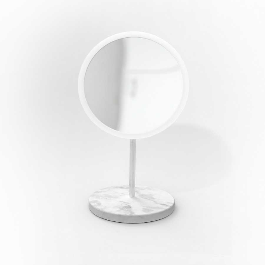 Detachable Make-up Mirror X5 AirMirror™ - Marble stone base. White mirror.Magnetic fastener. ø 16,5 cm, 3 cm depth. Glass. Silicone - 8