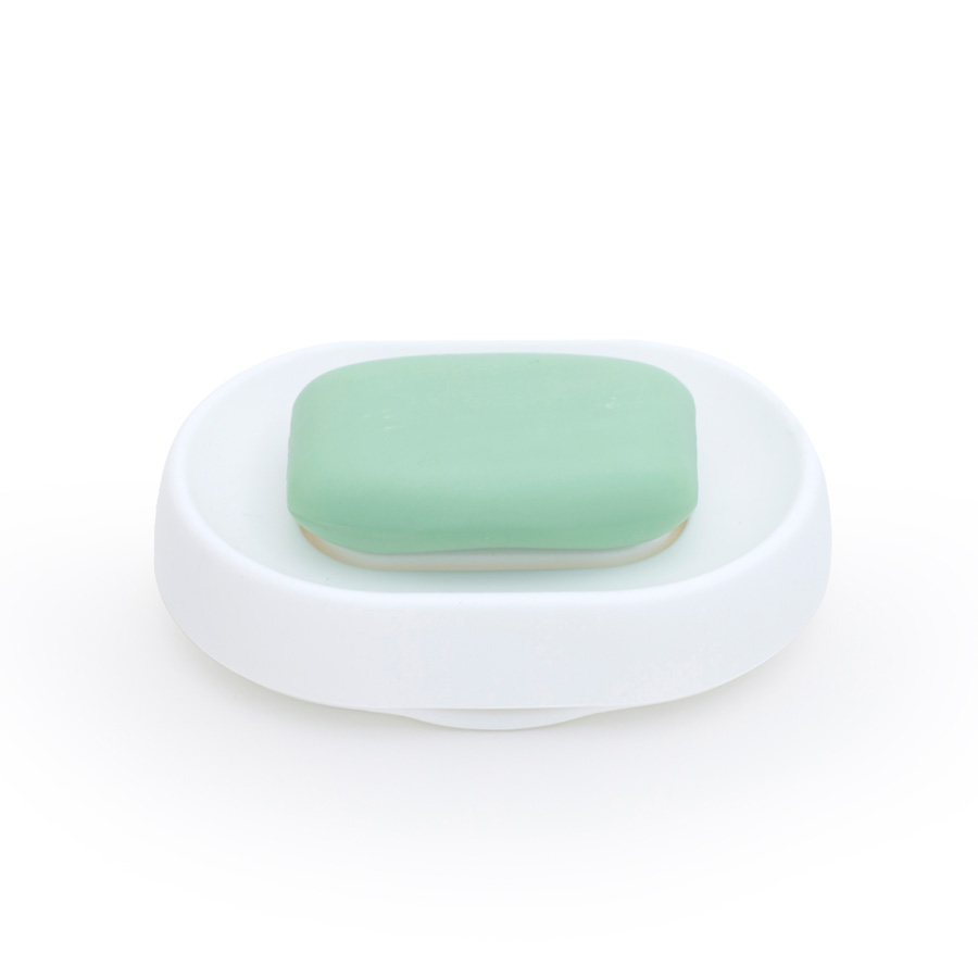 Silicone Soap Saver Flow PLUS. Oval. Hidden runoff spout - White. 14x10x3,5 cm. Silicone - 7