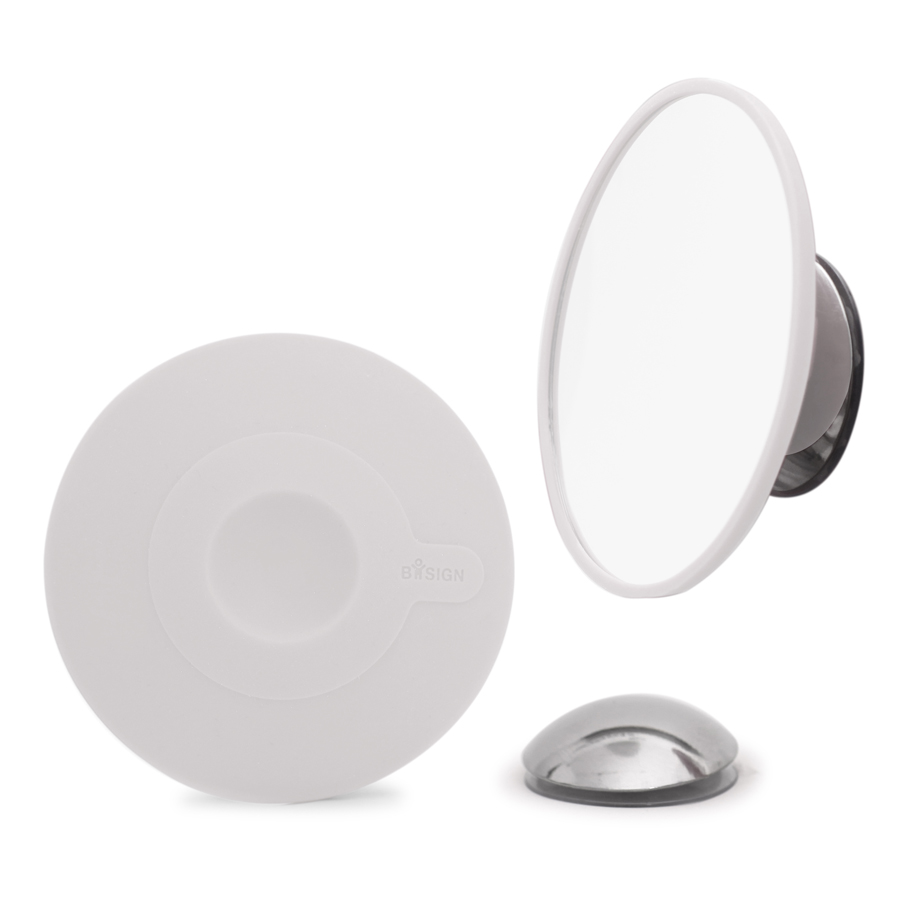 Detachable Magnifying Mirror X20. AirMirror™. White. Hidden suction cup fitting. Magnetic fastener. ø 11,2 cm, 1,4 cm depth. Glass. Silicone - 2