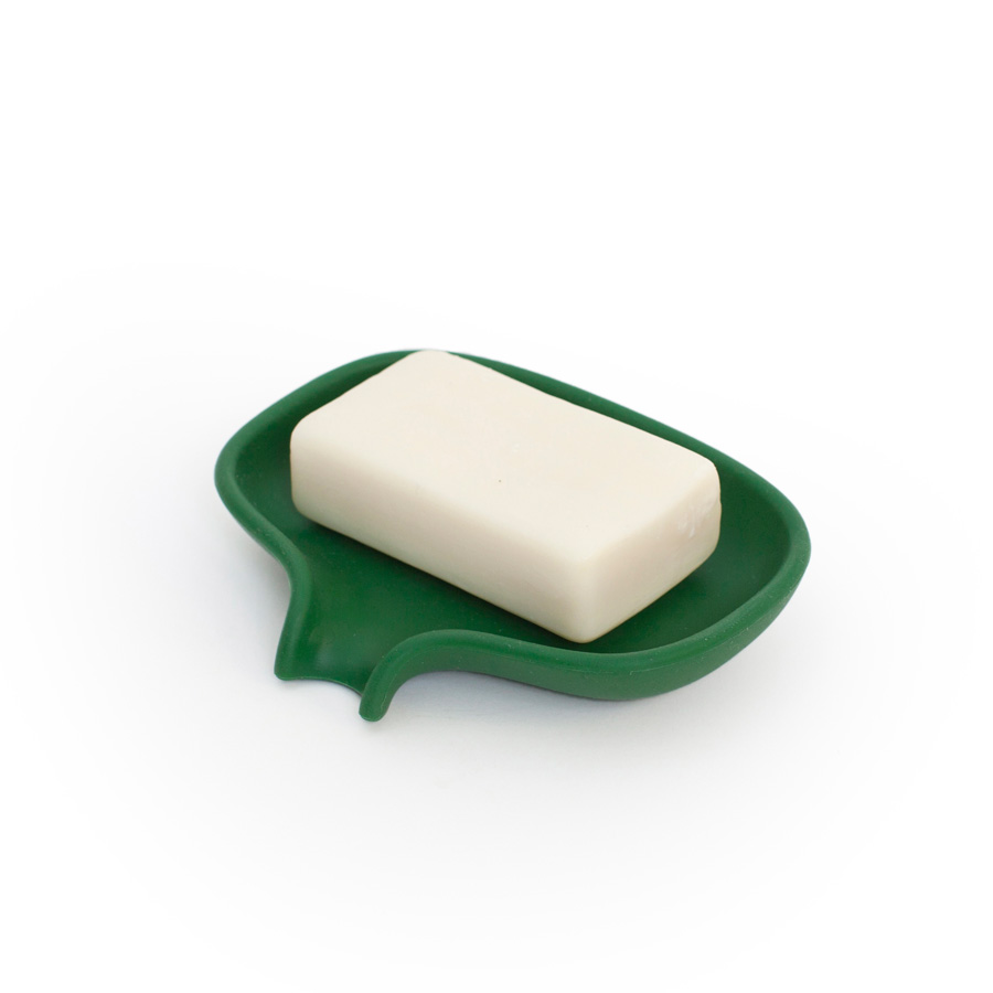 Soap dish with draining spout - Dark Green. 13,5x10,5x2,5 cm. Silicone