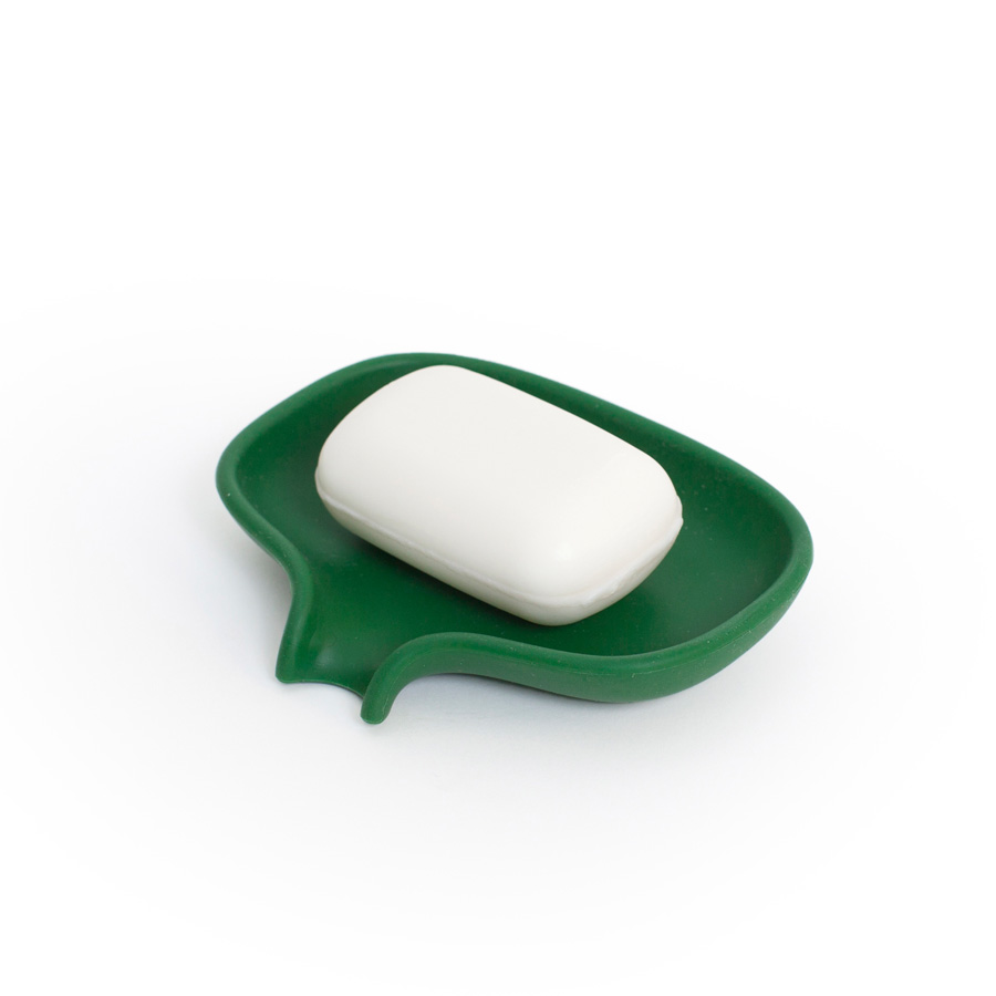 Soap dish with draining spout - Dark Green. 13,5x10,5x2,5 cm. Silicone - 2