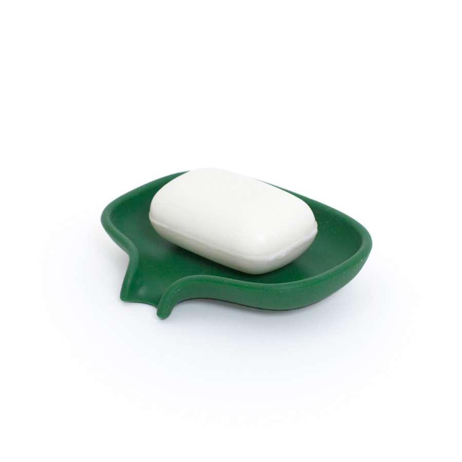 Soap dish with draining spout - Dark Green. 13,5x10,5x2,5 cm. Silicone - 3